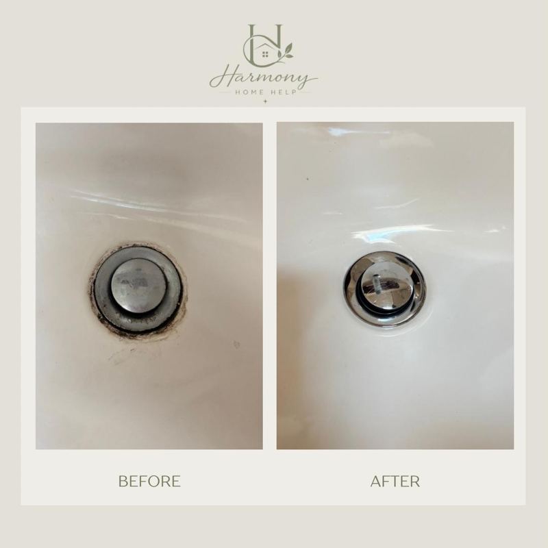 Sink drain, before and after cleaning