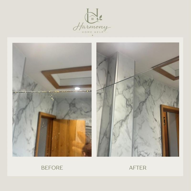 Shower glass panel, before and after cleaning