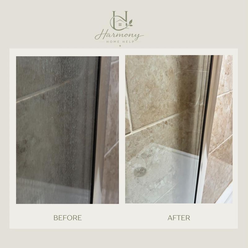 Shower glass, before and after cleaning